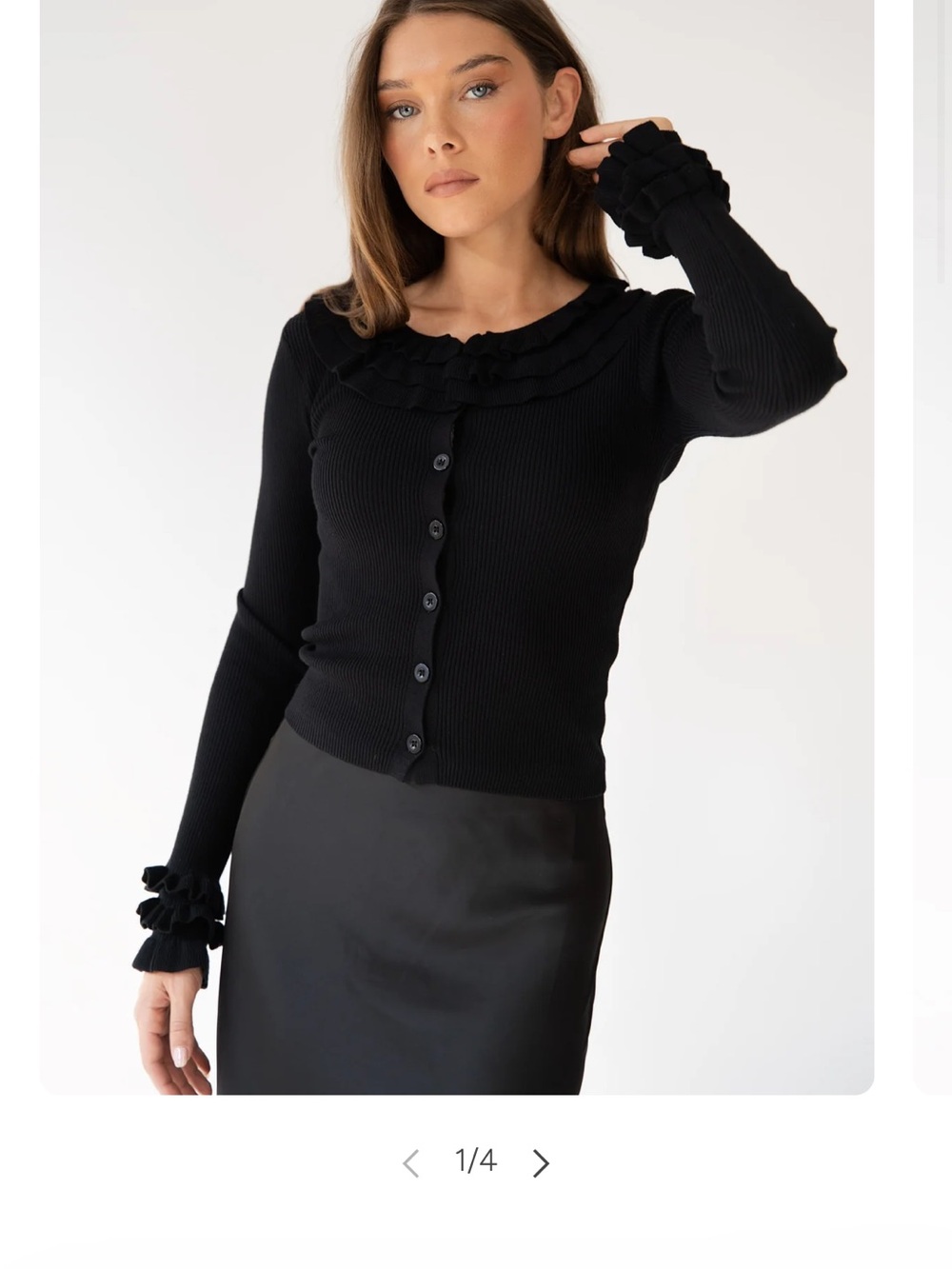 Black Ruffle-Trim Button Cardigan - Picture 2 of 2